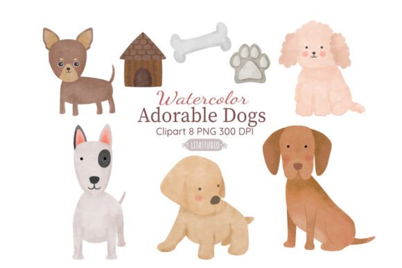 Download Watercolor Cute Dogs Digital Clipart Set - Digital clipart set Collection